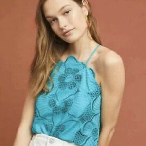 Anthropologie Teal Eyelet Halter